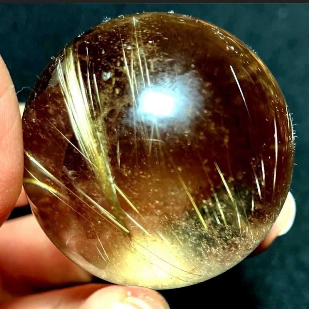 40mm ゴールドルチルクォーツ　丸玉　スフィア　金針水晶