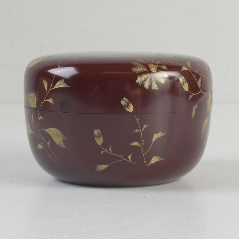 茶道具　輪島塗　大角博明作　沈金　花草蒔絵　平棗　共箱　V　9239