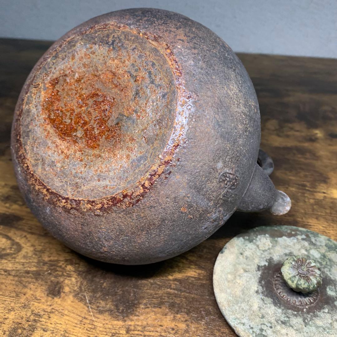 K777⭐︎かなり古い 南部鉄器 梅に鳥 花鳥象嵌 鉄瓶 在銘 江戸期