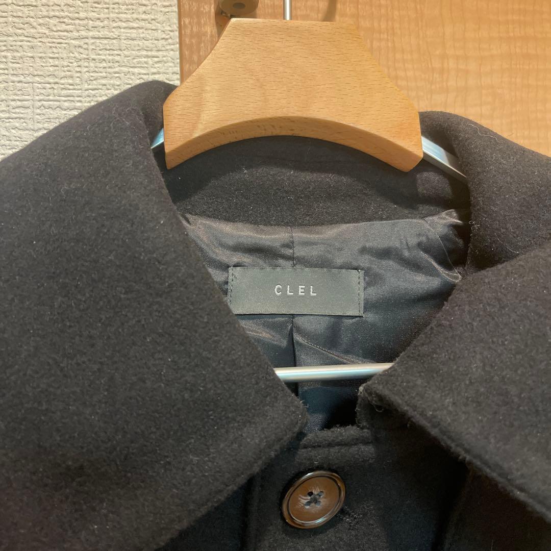 【完売品】CLEL ウールブレンドテックメルトンステンカラーコート XSブラック