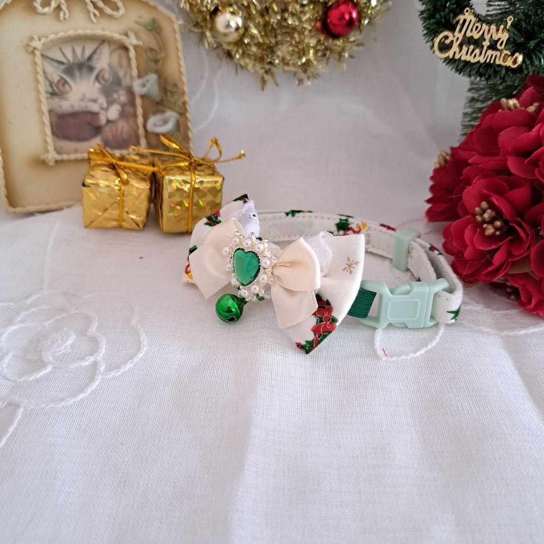 クリスマス(白クリスマスリース)わんちゃん猫ちゃん用首輪