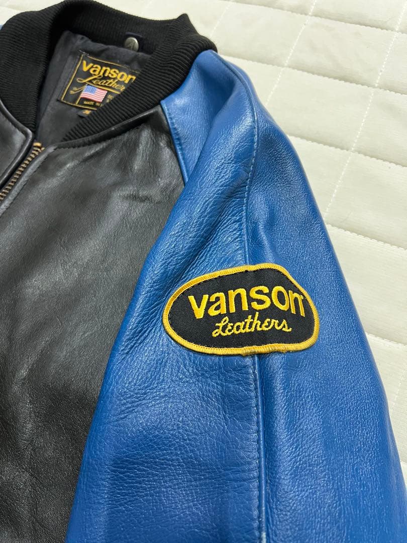 VANSON レザージャケット TJV バンソン青　黒 サイズ36 Sサイズ相当