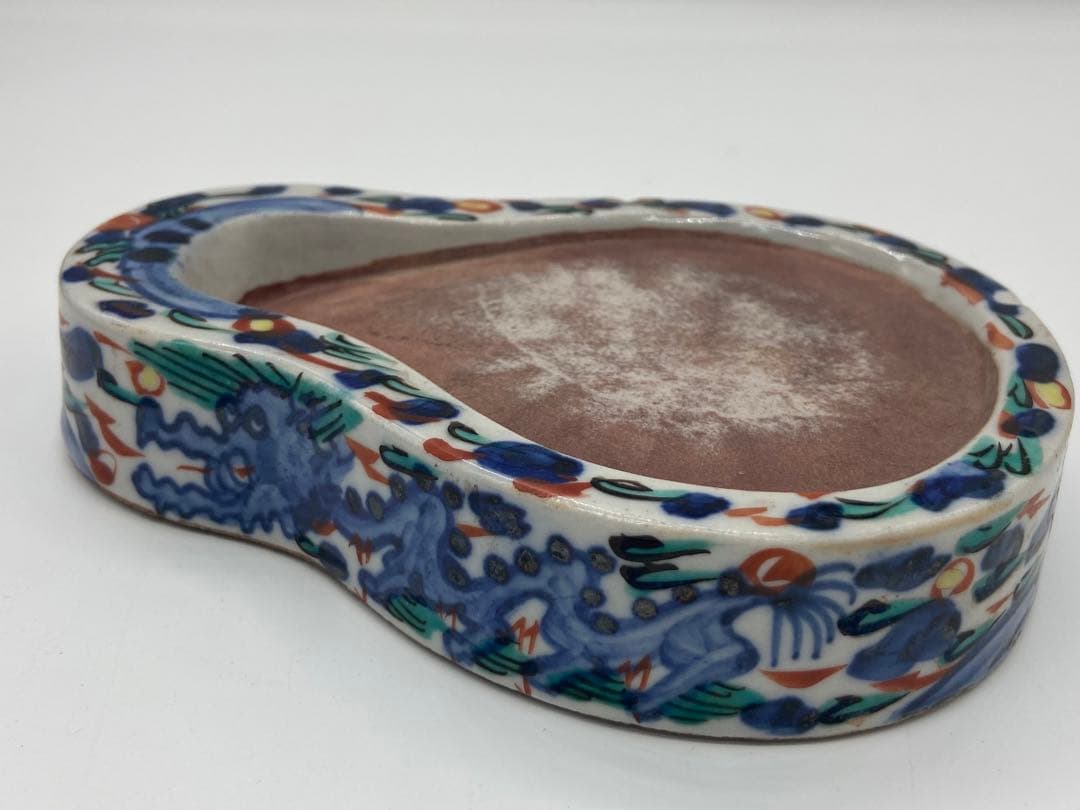 大明万暦年製　呉須　龍鳳紋陶硯　送料込み1222