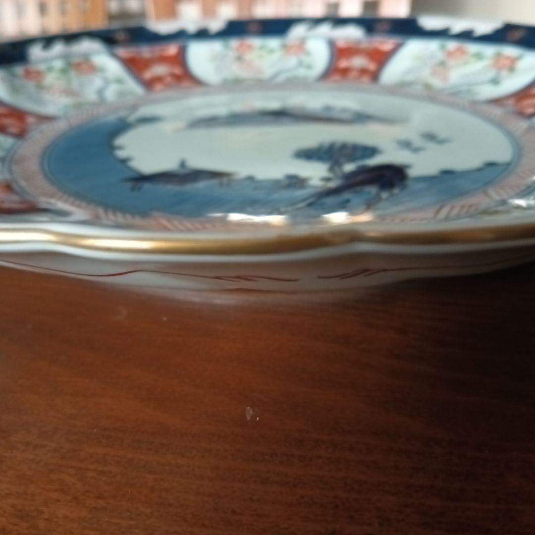 高級 色鍋島焼 瀬兵窯 肥前伊万里 藤花山水絵 飾り皿 金彩 直径約33cm