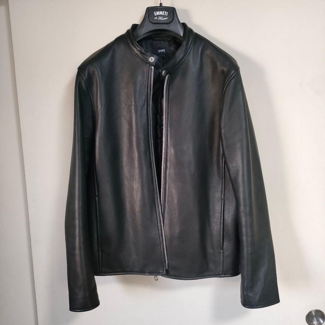【美品】SHIPS シップス　本革ラムレザージャケット シングル黒Ｌ