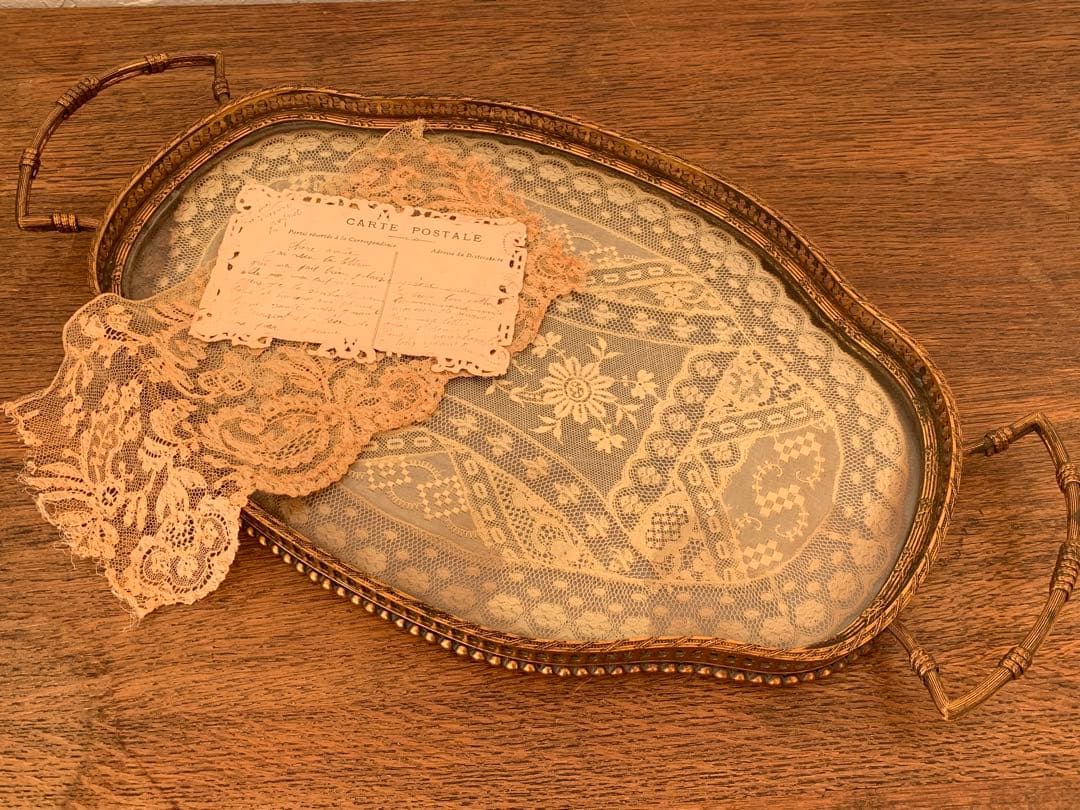 訳あり　フランスアンティーク　トレー　レース　ブロカント