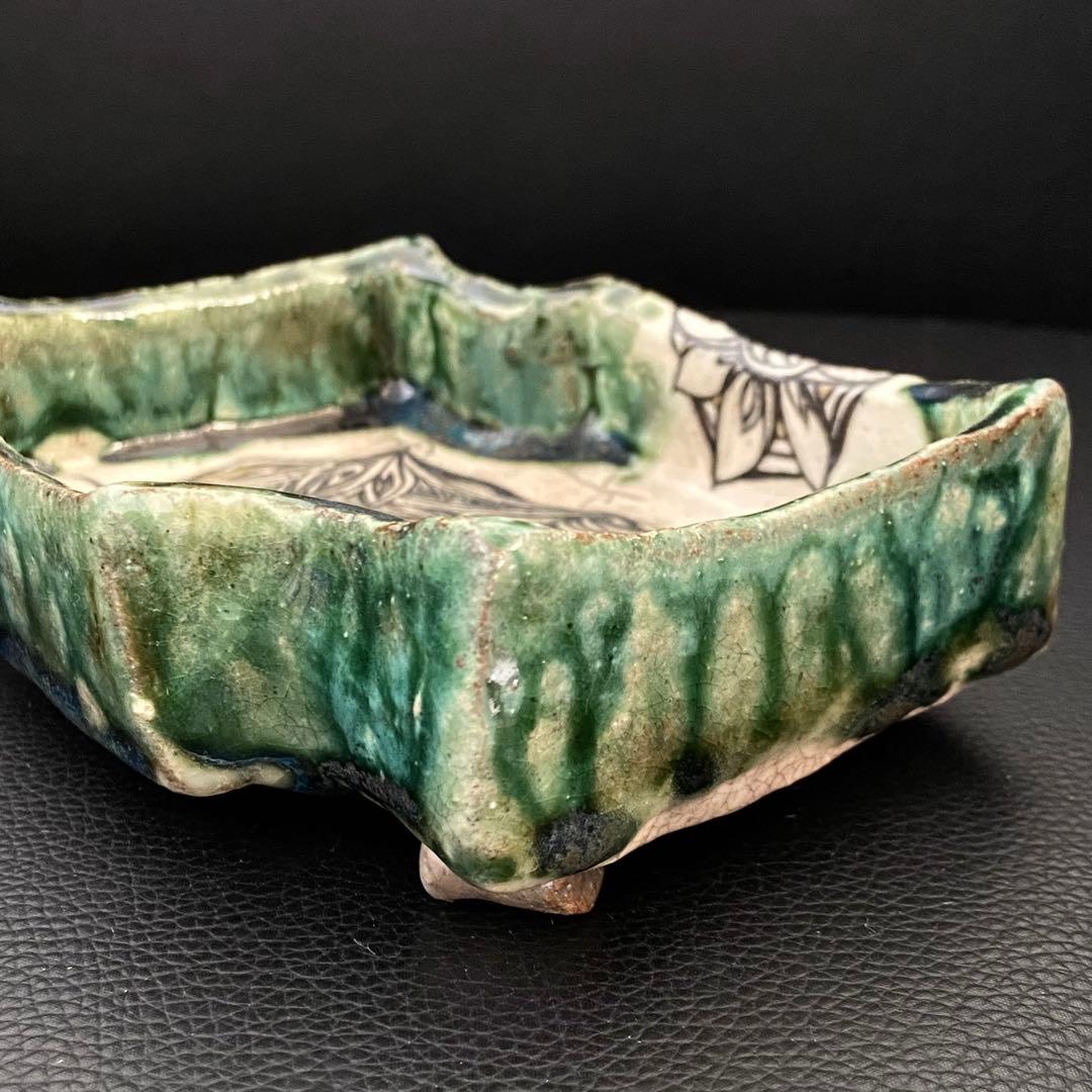 坂口健 東御土風紋織部向付 皿 器 作家もの 作陶展 共箱つき