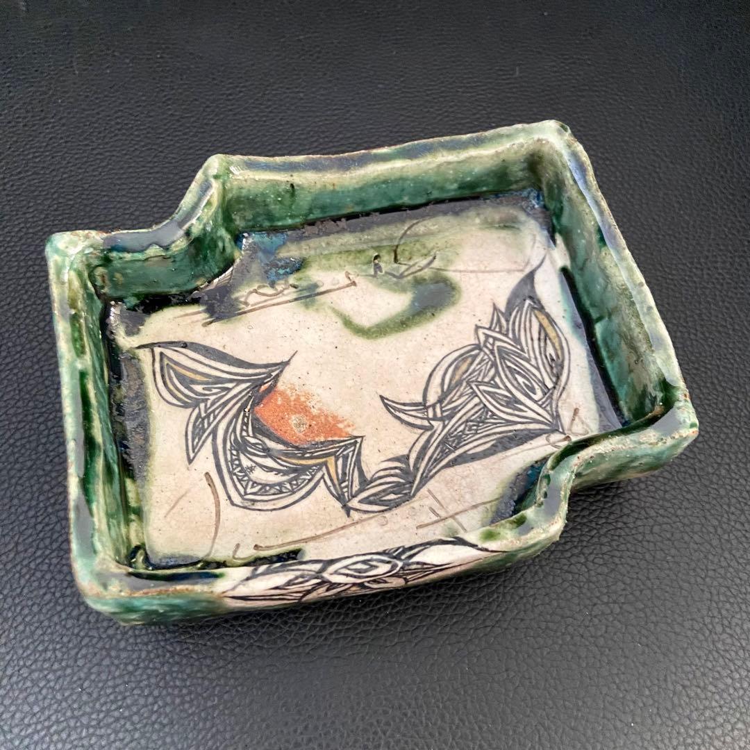 坂口健 東御土風紋織部向付 皿 器 作家もの 作陶展 共箱つき