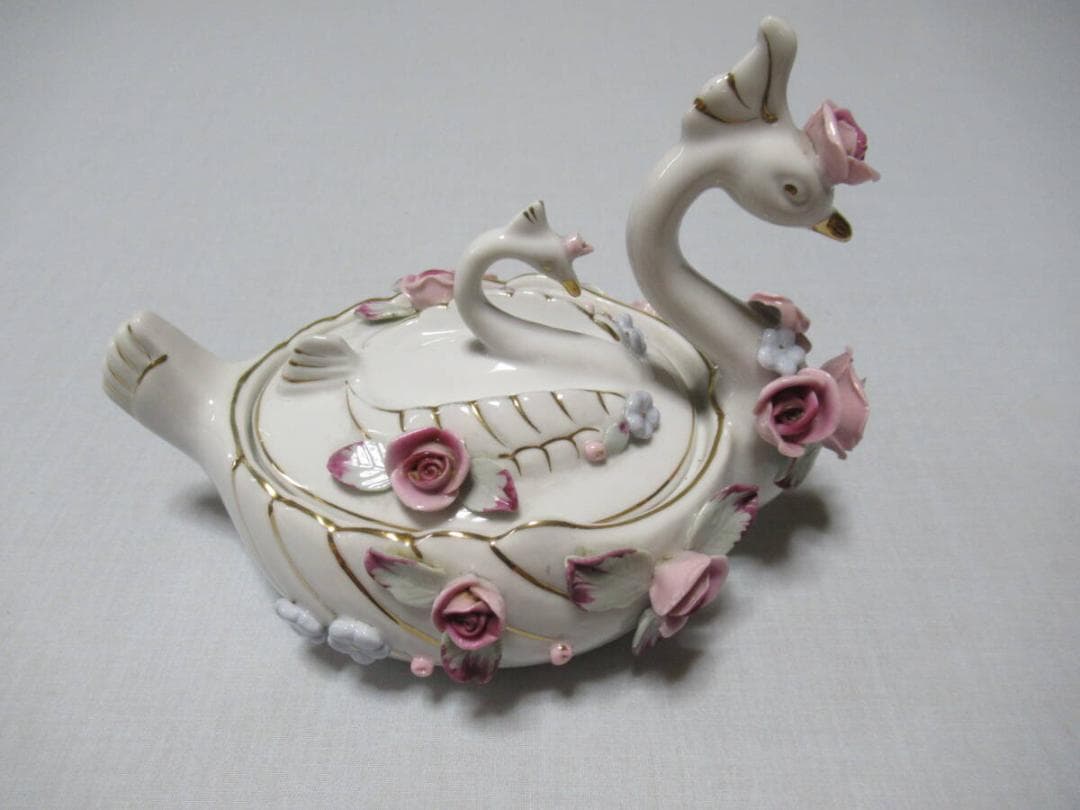 1947年頃日本製輸出品◆磁器製 瀬戸ノベルティ CHIKUSA『白鳥型と薔薇』