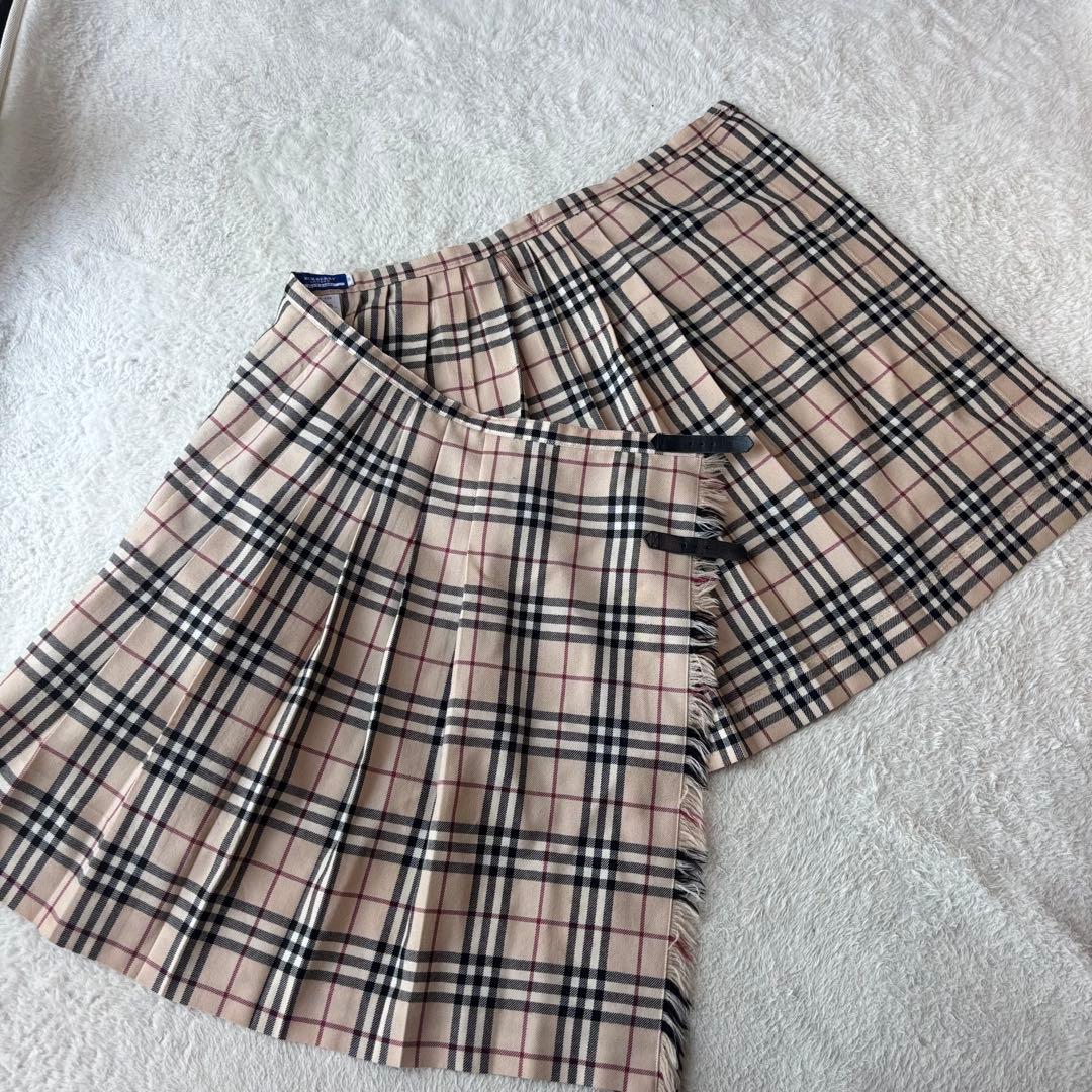 バーバリーブルーレーベル ベージュ ノバチェック プリーツラップスカート M