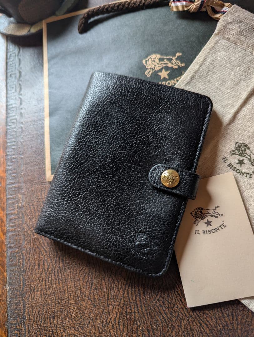 イルビゾンテ IL BISONTE 手帳型 2つ折り財布 ブラック 男女兼用