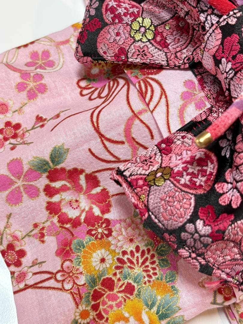 ★新作★完成品☆犬服☆つまみ細工帯飾り付き 犬用着物女の子用 華 ピンクSサイズ