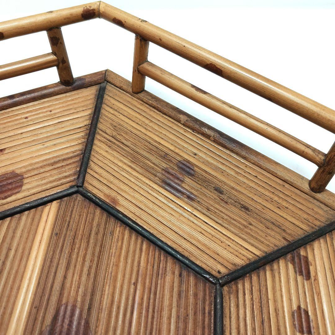 Y179 煎茶道具 紅斑竹 網代網 六角煎茶盆 茶盆　ma　の