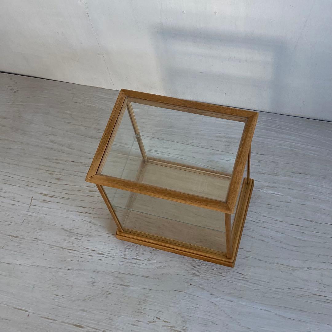 古い木製 小振り ガラスケース 2段 卓上ショーケース 扉なし