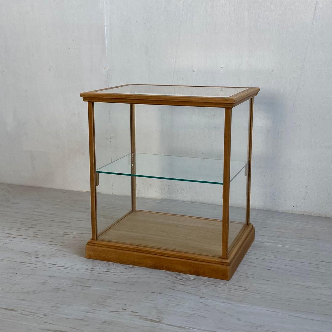 古い木製 小振り ガラスケース 2段 卓上ショーケース 扉なし