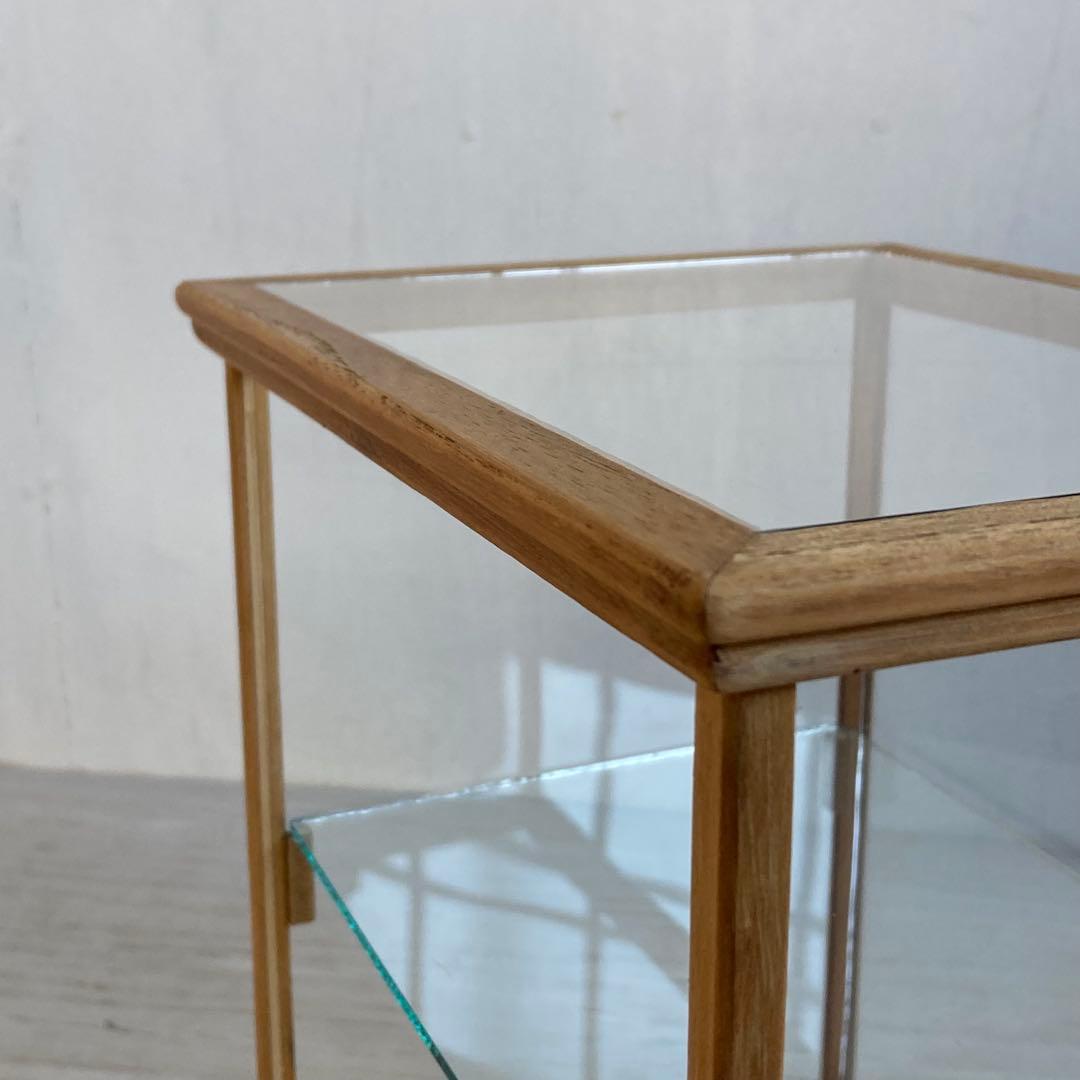 古い木製 小振り ガラスケース 2段 卓上ショーケース 扉なし