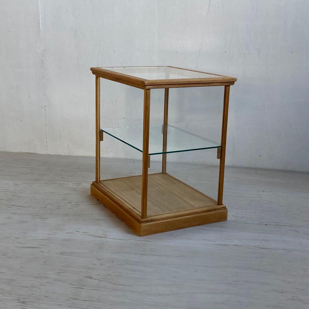 古い木製 小振り ガラスケース 2段 卓上ショーケース 扉なし