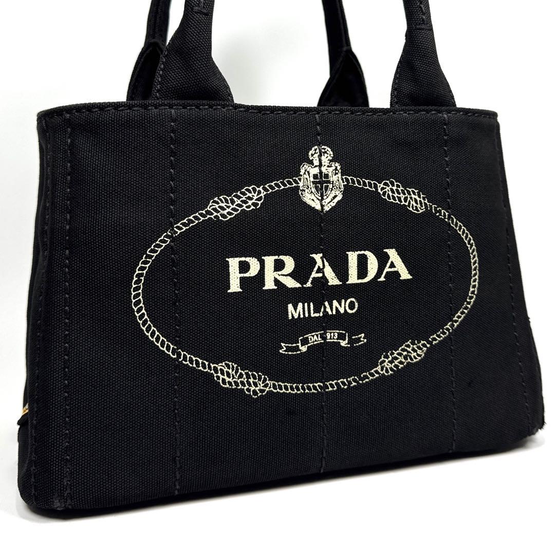 美品✨ PRADA プラダ カナパ S ハンドバッグ 黒 ストライプ