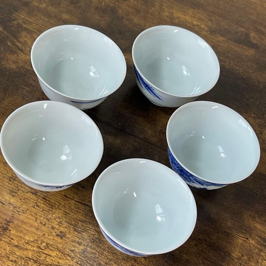 A836⭐︎平安靖山造 染付 山水楼閣文 煎茶器 7点組 共箱付