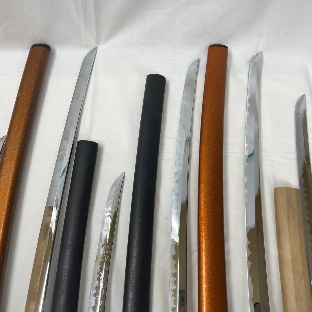 【傷あり】A 模造刀 8本 まとめ 鍔 透かし 太刀鍔 花形鍔 太刀 脇差 白鞘