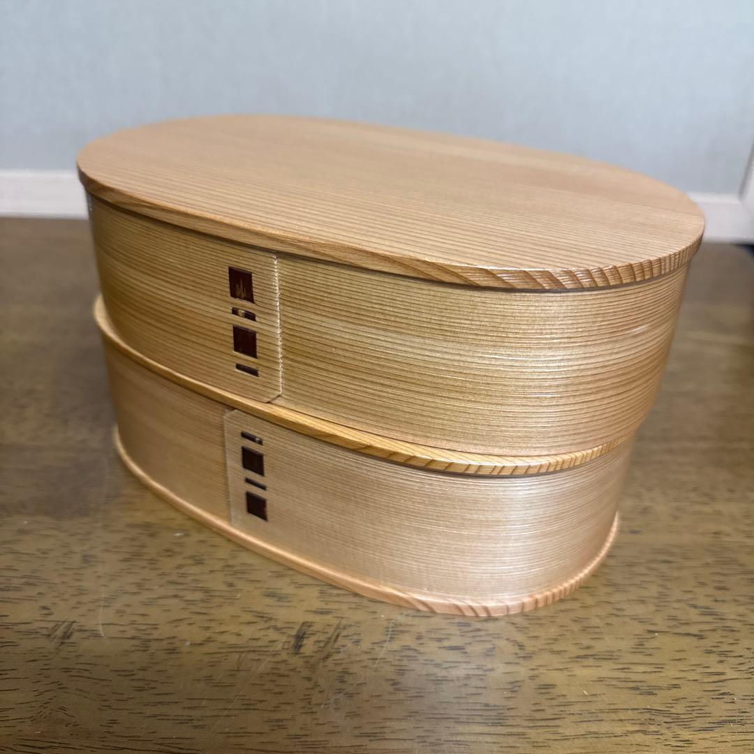 秋田　曲げわっぱ　未使用　弁当箱 朱塗　2段重ね