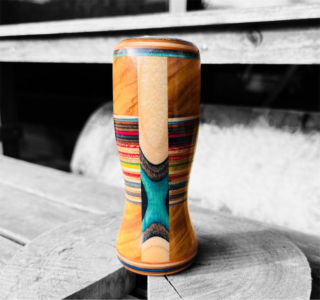 ウッドシフトノブ　オリーブウッド　スケボーリメイク　寄木　ハンドメイド