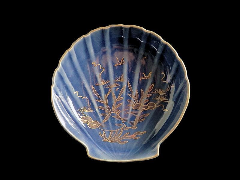 古伊万里　瑠璃色　貝の図　貝型変形皿　５枚　C803AS-BTp