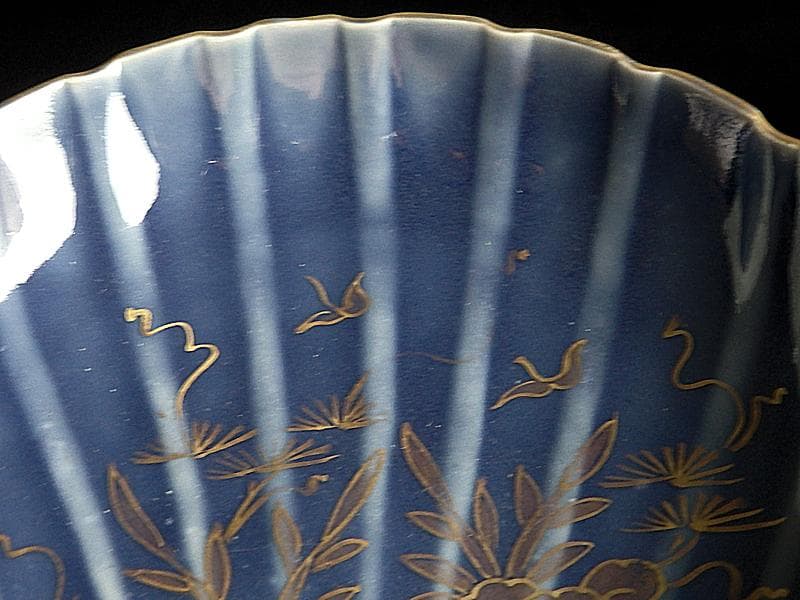 古伊万里　瑠璃色　貝の図　貝型変形皿　５枚　C803AS-BTp