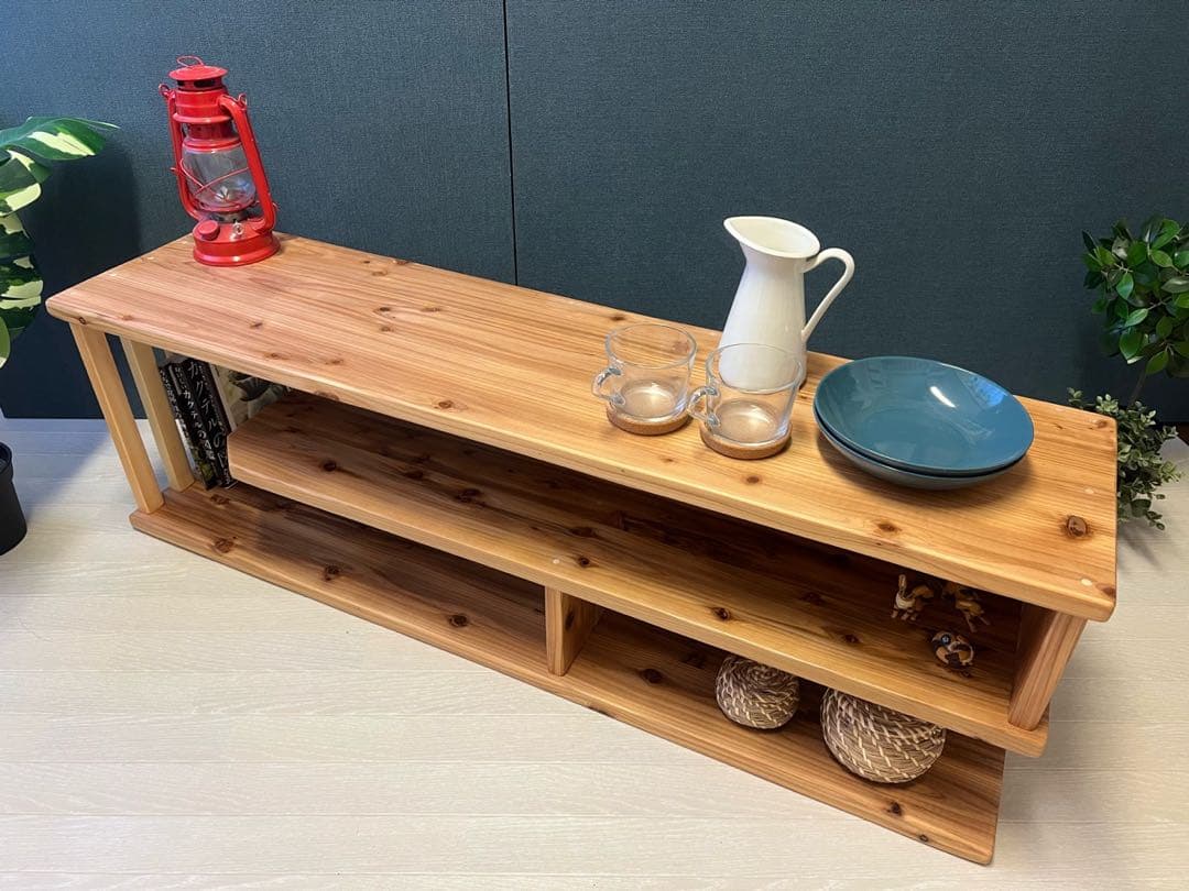 【送料無料】 テレビボード 棚板付き 縦格子型 シェルフ 小物置き 杉 120