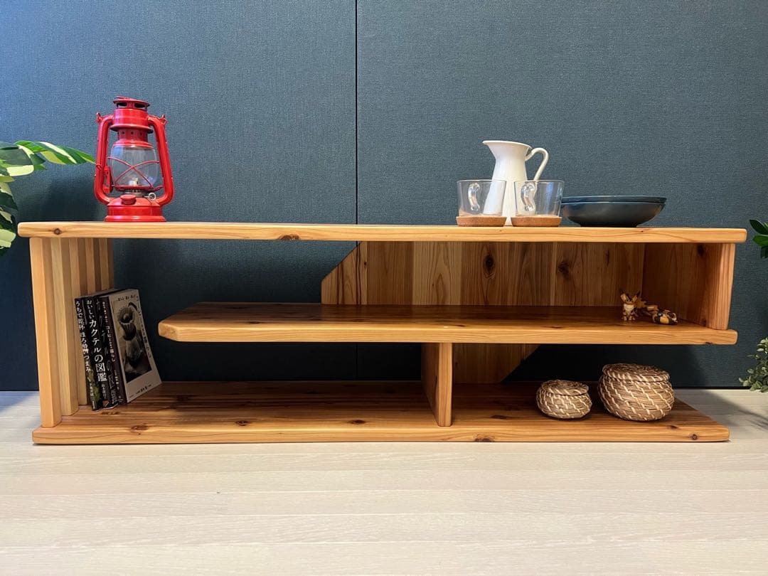 【送料無料】 テレビボード 棚板付き 縦格子型 シェルフ 小物置き 杉 120