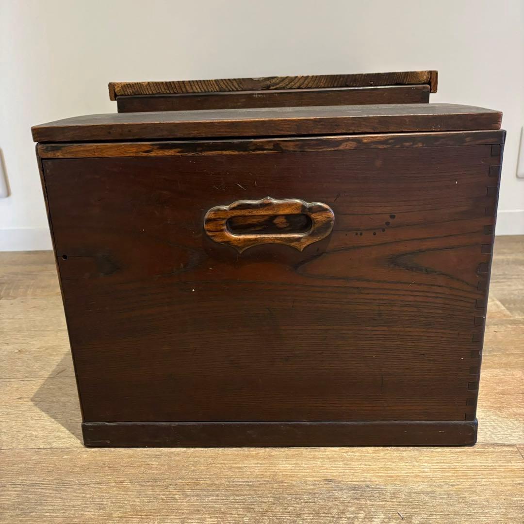 囲炉裏　長火鉢　アンティーク　昭和レトロ　蓋付き　灰入り　木製　引き出し付　骨董