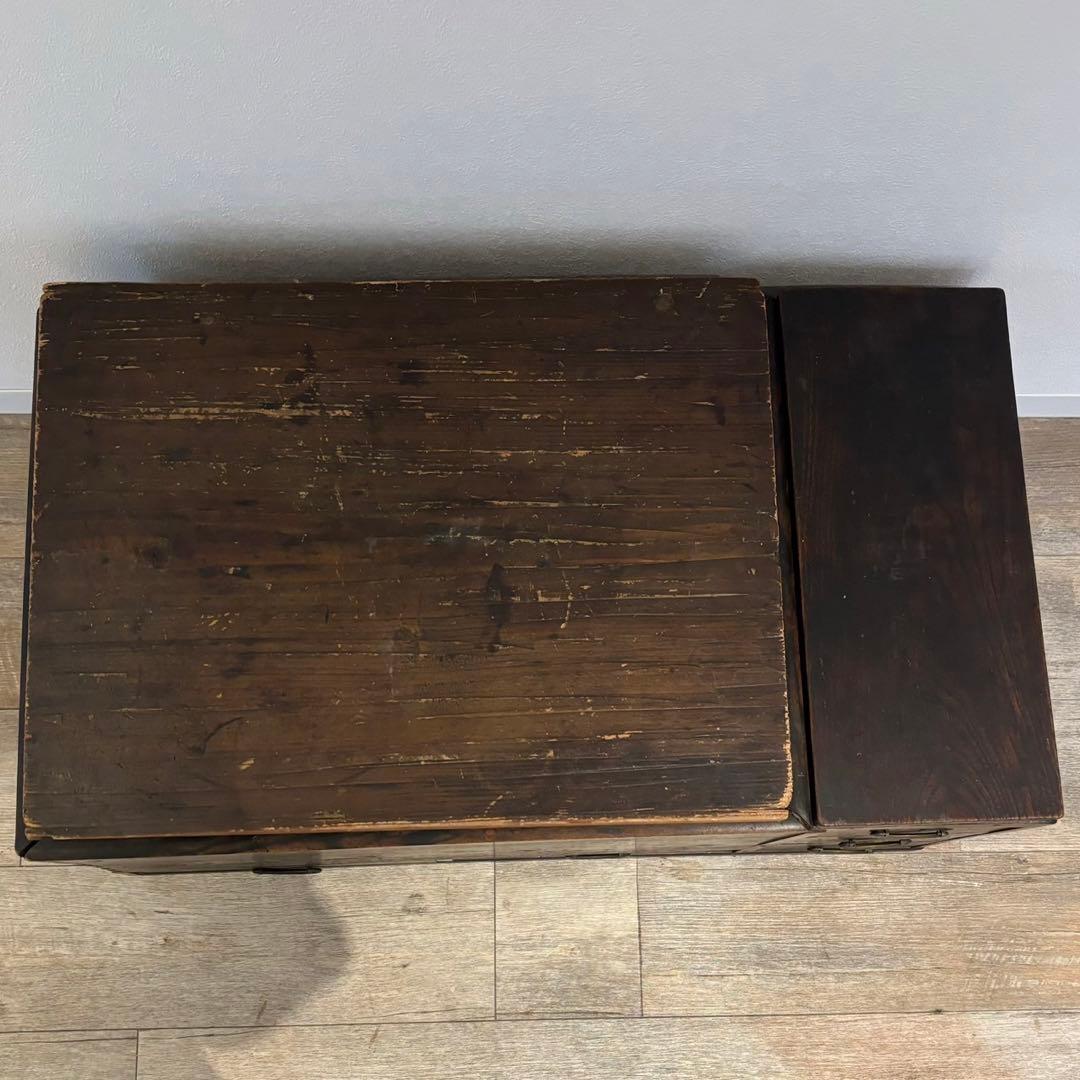 囲炉裏　長火鉢　アンティーク　昭和レトロ　蓋付き　灰入り　木製　引き出し付　骨董