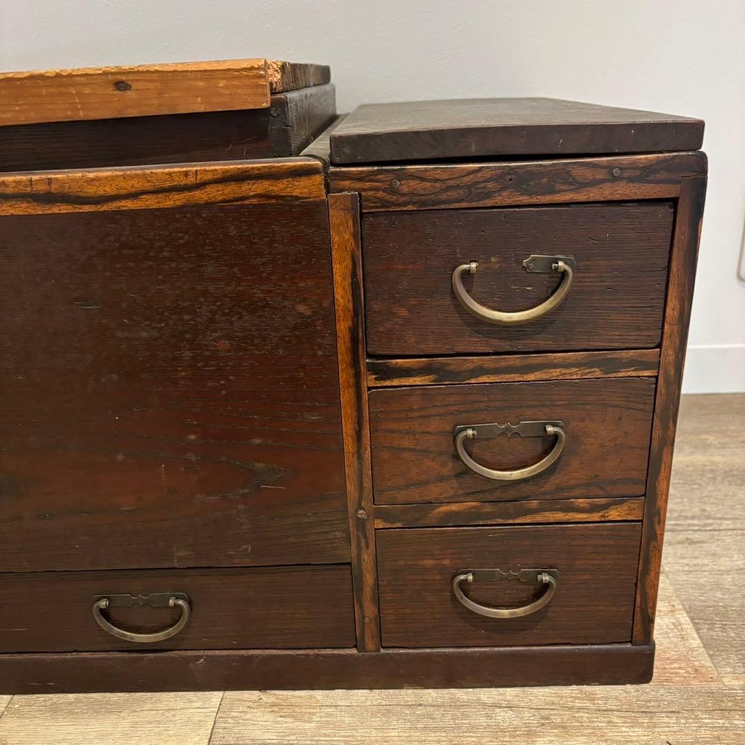 囲炉裏　長火鉢　アンティーク　昭和レトロ　蓋付き　灰入り　木製　引き出し付　骨董