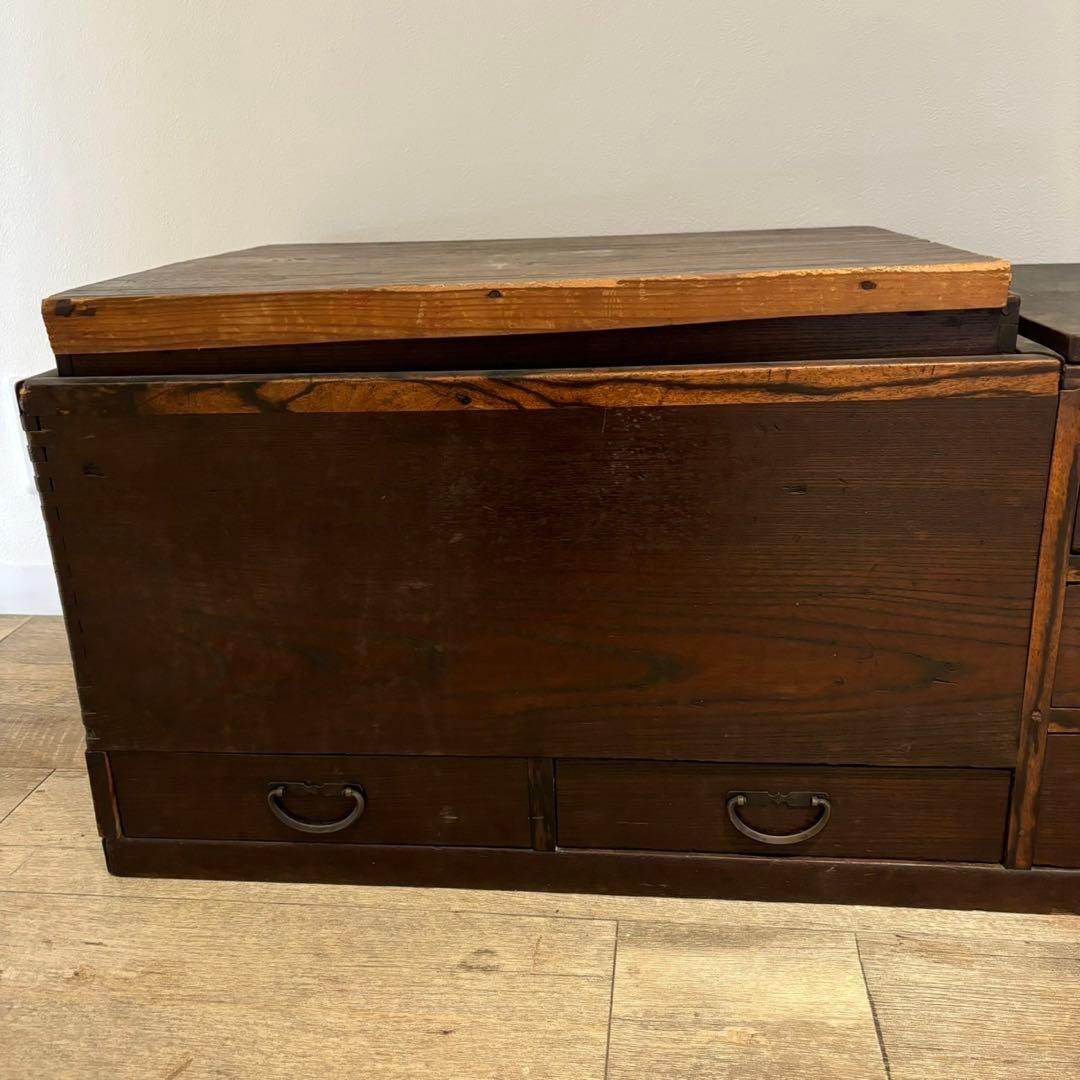 囲炉裏　長火鉢　アンティーク　昭和レトロ　蓋付き　灰入り　木製　引き出し付　骨董