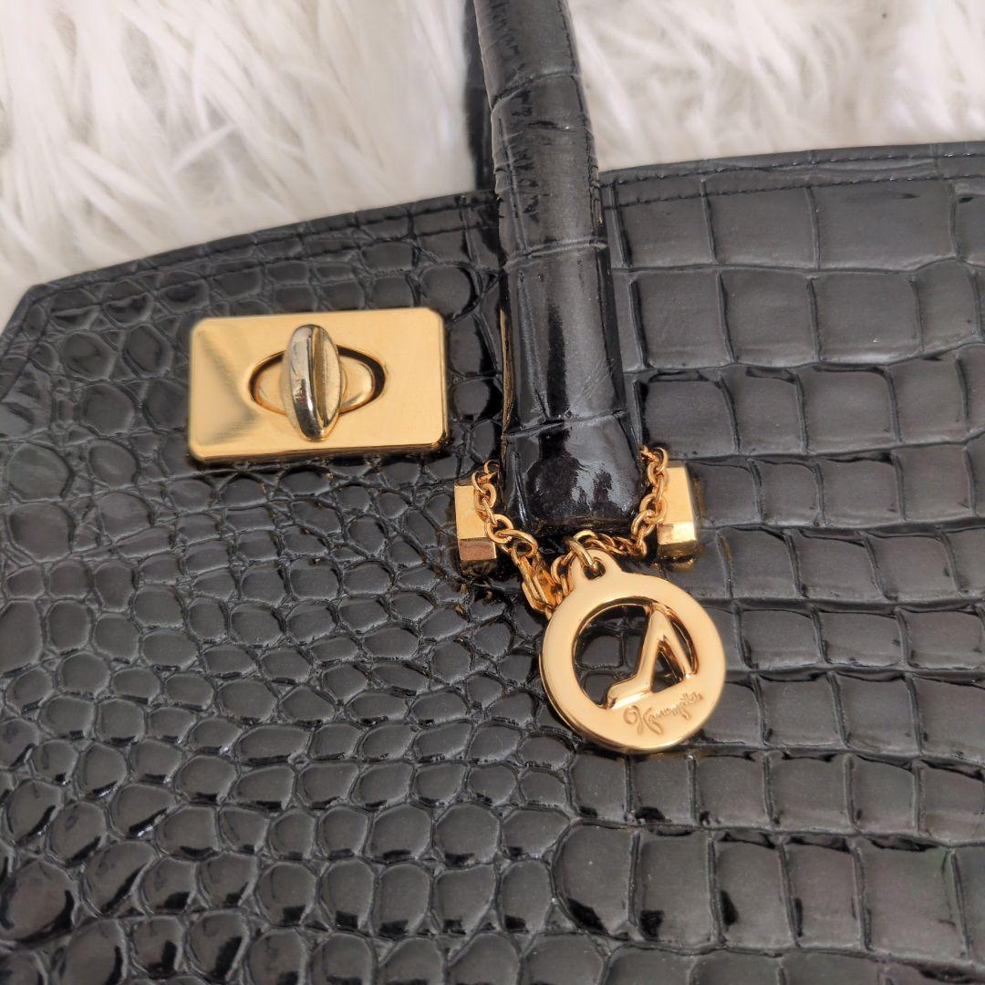 銀座かねまつ　ハンドバッグ　クロコ型押し　2way　シャイニング