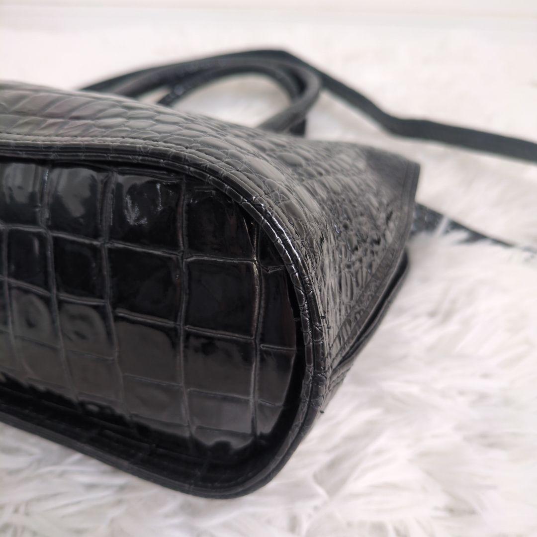 銀座かねまつ　ハンドバッグ　クロコ型押し　2way　シャイニング