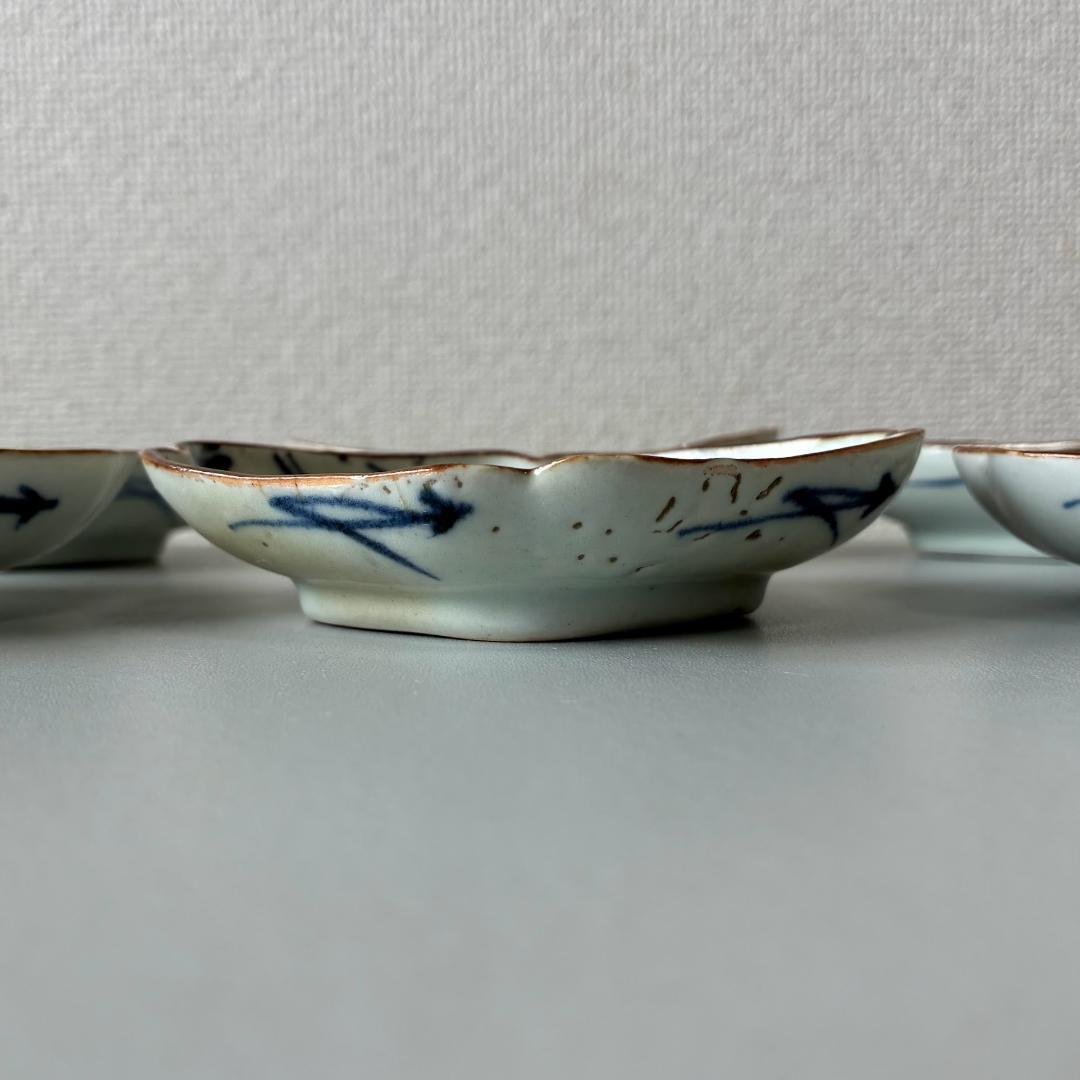 古伊万里　型紙摺印判　染付　小皿　 豆皿　6客