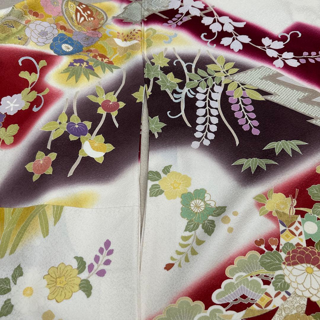 白地 染め分け 古典柄 京友禅 金駒刺繍 振袖
