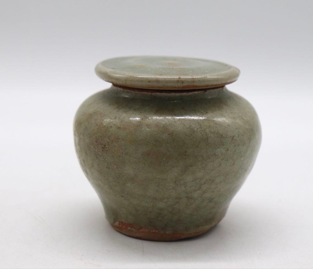 中国　宋時代　青磁小壺　龍泉窯　茶入　木箱付　送料込み250204