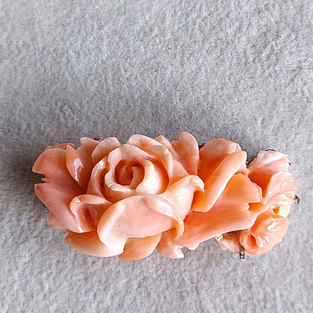 薔薇　珊瑚　ブローチ&帯留め