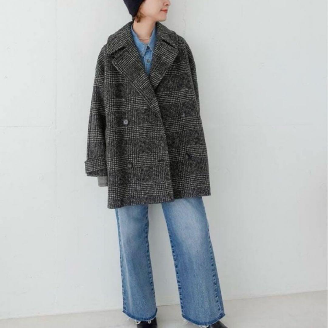 【ゆう】スピックアンドスパン Wスライバーチェックハーフコート 36 S