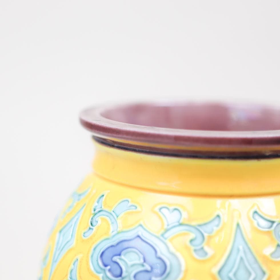 赤沢露石 黄交趾 花瓶 28cm 飾り壺