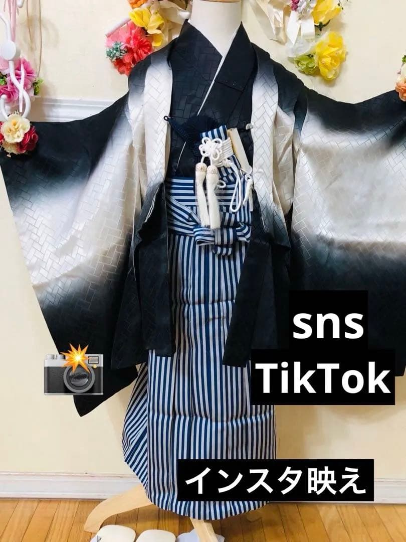 七五三 五歳‼️黒地グレー系 黄金鷹 金糸刺繍‼️袴未使用しつけ付き‼️完全フルセット