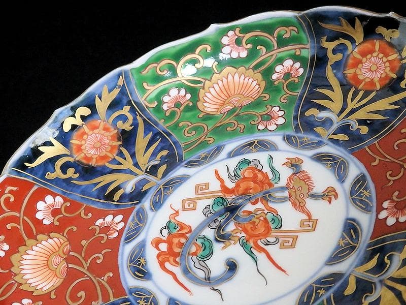 古伊万里　金襴手　雲龍に花の図　６寸皿　D520AS-CAr