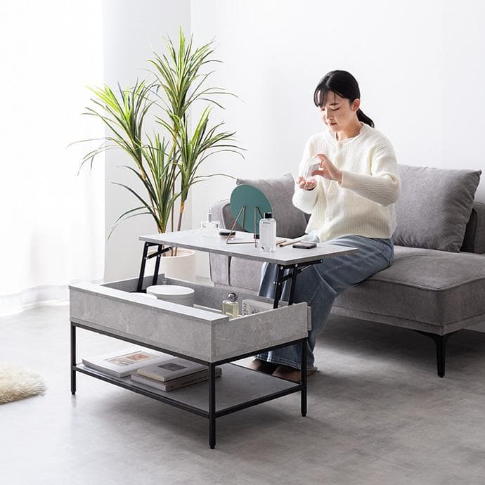 【幅80cm】昇降式テーブル 小さめ 昇降テーブル コンパクト【ストーングレー】