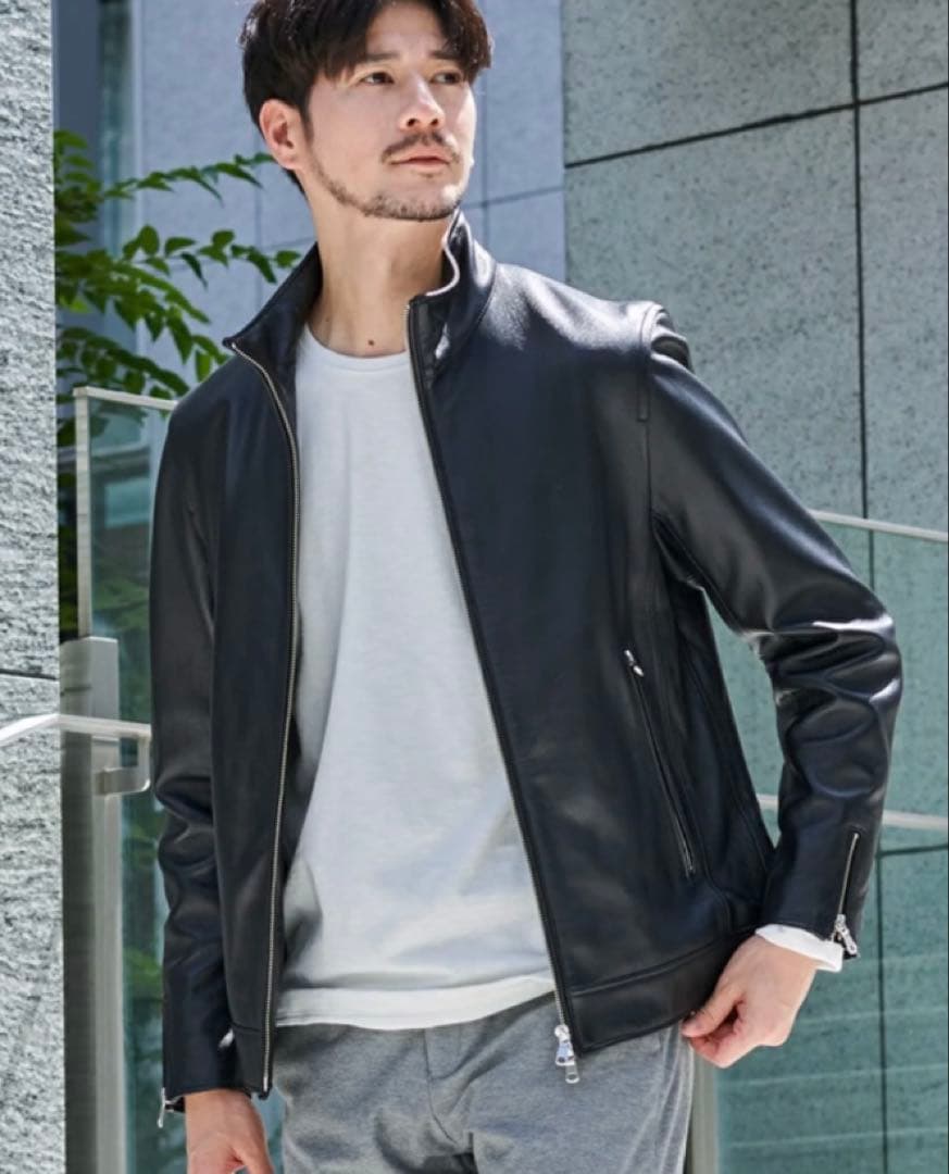 新品　TETE HOMME シープレザーシングルライダースジャケット