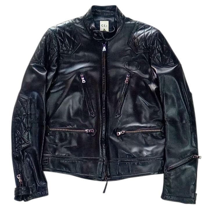 美品 BEAMS CEI パテント ラムレザー ライダース M 黒 ビームス