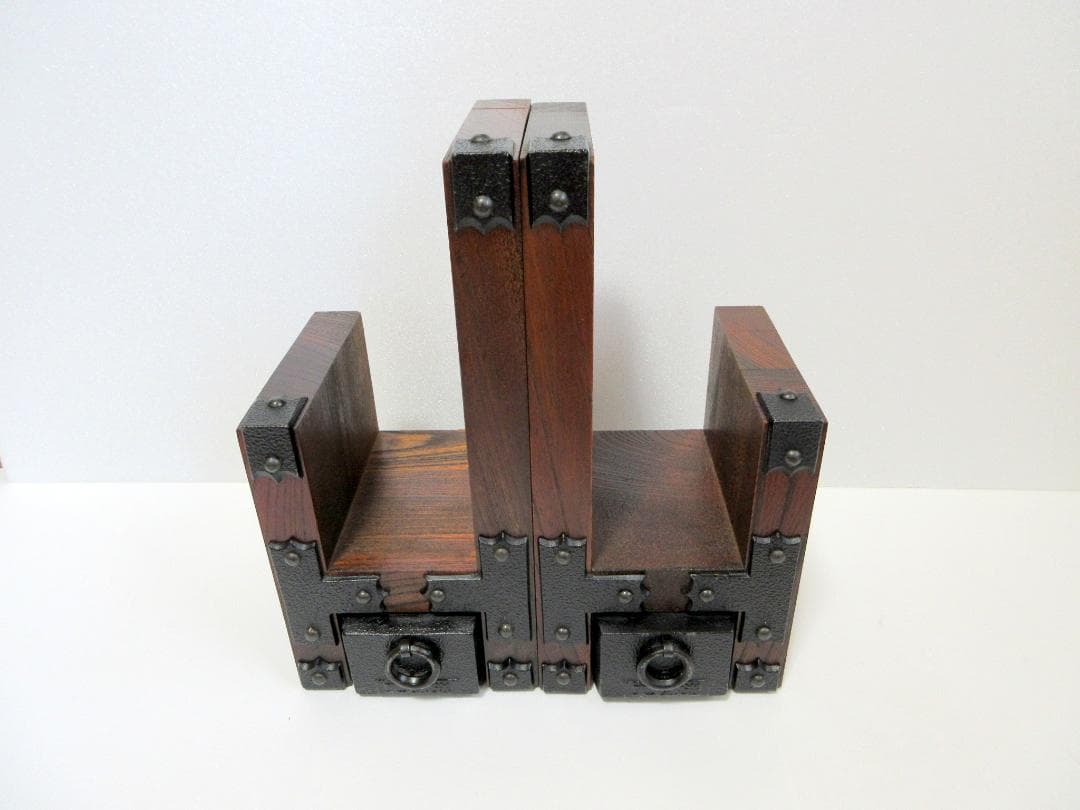 木製 重厚ブックエンド 欅 / 仙台箪笥意匠