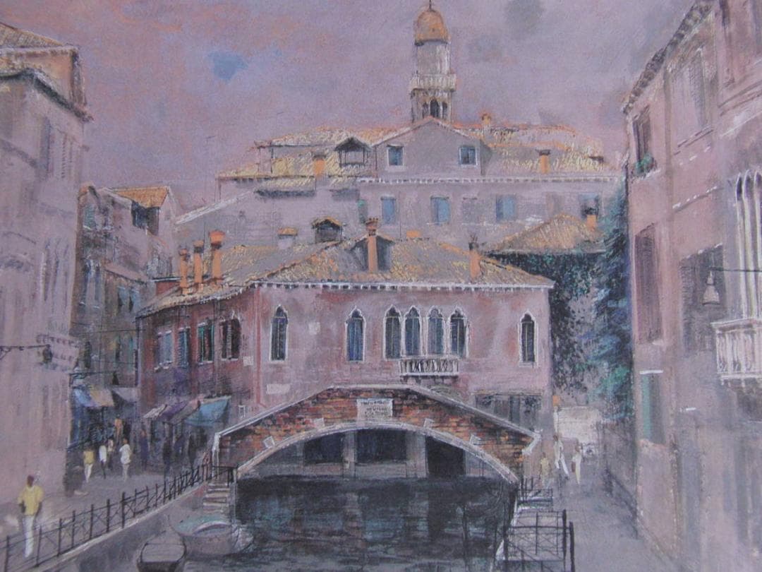 飯田史朗、【眞夏のヴェネツィア】、希少な額装用画集より、新品額装付