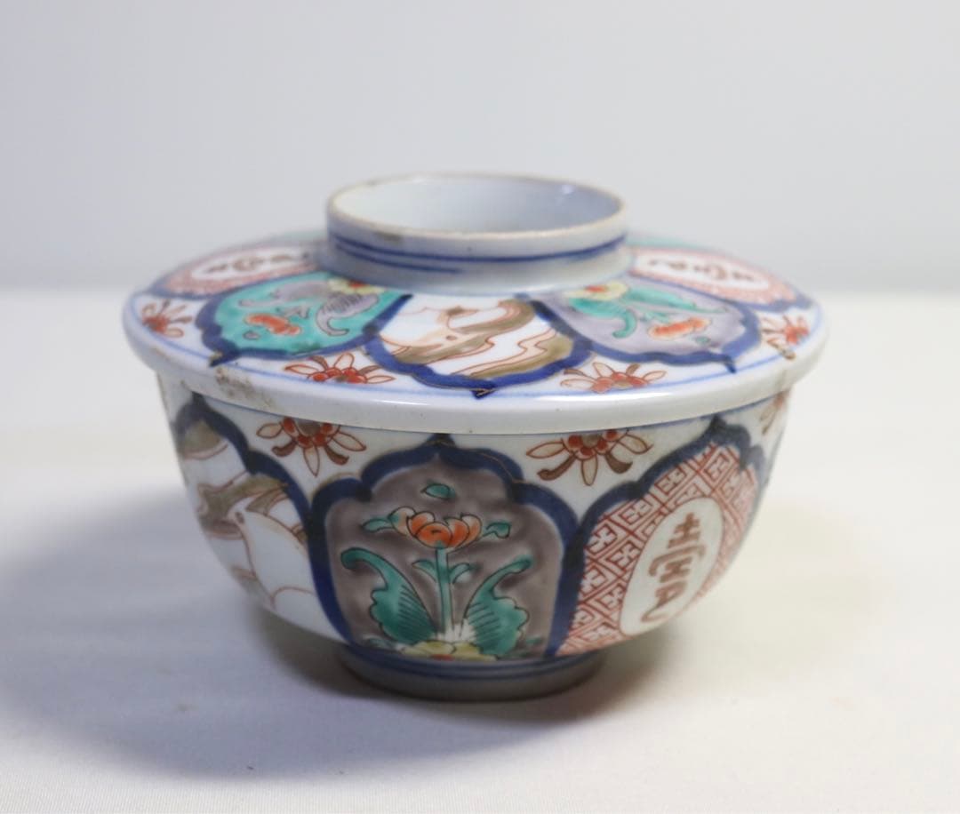 江戸　古伊万里　色絵蓋茶碗ペア　送料込み1107